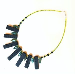 Handmade Statement Necklace Elegant Bib Fan Volcanic Rock Faceted Agate Green